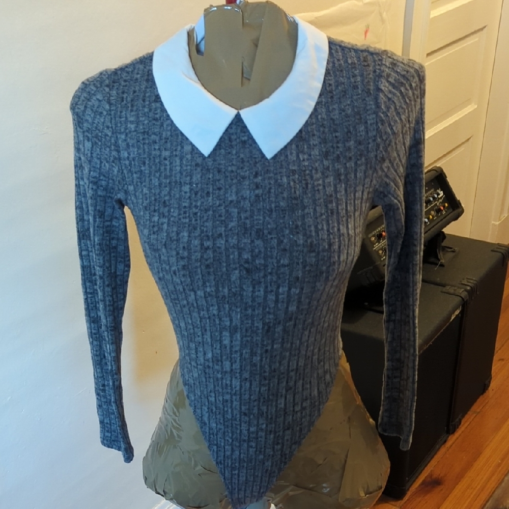 Grey And White Collared Bodysuit